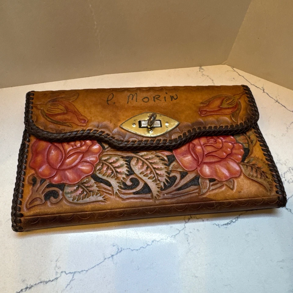 Cartera de cuero vintage hecha a mano para damas hecha a mano rosa Foto 1 de 4