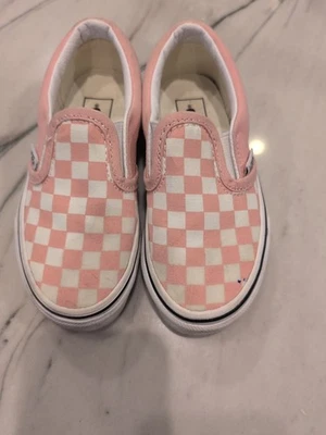 VANS Youth Kids Size 10.5 EU 27 Pink Checkerboard Slip On Loafers CK1-158 - Image 1 of 2