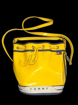 Vintage Tommy Hilfiger Yellow Bucket Bag Purse Drawstring Top Double Straps - Image 1 of 4