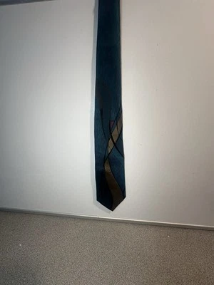 Corbata Bugle Boy USA patrón abstracto - verde azulado y negro, vintage, nueva sin etiquetas Foto 1 de 4