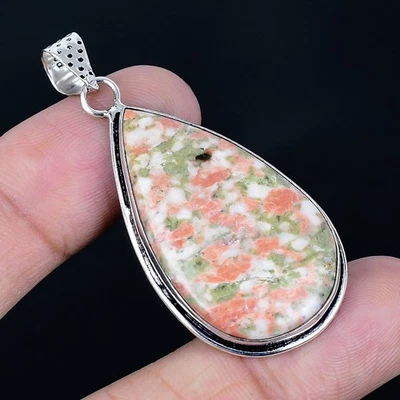 Colgante hecho a mano enchapado en plata 925 Unakite de 2,17" Foto 1 de 3