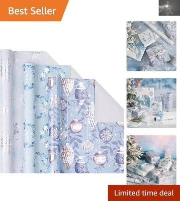 Elegante Mini Rollos de Papel de Envolver Azul Navidad - Adornos de Invierno y Lámina Foto 1 de 4