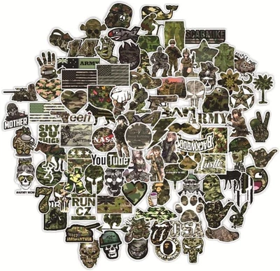 Waiyo 100 PIEZAS Pegatinas Camuflaje, Ejército Genial Moda Estética Militar Vinilo Wat Foto 1 de 4
