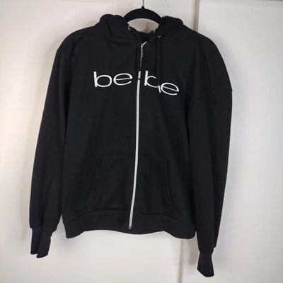 Sudadera con capucha Bebe forrada de piel sintética cremallera completa para mujer talla M negra Foto 1 de 4