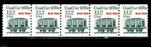 Stamp USA 13.2¢ Coal Car Bulk Rate - Plate #1 Coil Strip of 5 MNH stamps SC#2259 - Picture 1 of 2