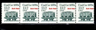 Stamp USA 13.2¢ Coal Car Bulk Rate - Plate #1 Coil Strip of 5 MNH stamps SC#2259 - Image 1 of 2