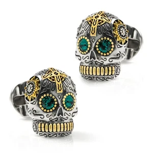 Sterling Silver and Gold Day of the Dead Skull Cufflinks - Picture 1 of 5