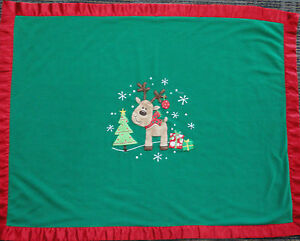 Koala Baby Blanket Green Reindeer 1st Christmas Tree Red Satin Edge Trim 