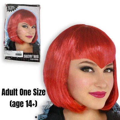 Peluca corta roja sensual Bob Bangs Sexy Disfraz Vestido Elegante Cabello Adulto Mujer NUEVO Foto 1 de 4