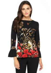 The Limited Printed Ruffle Bell Sleeve Top, Color: Garden Border Black, Size: XS - Picture 1 of 2