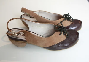 ALL BLACK Women Retro Wedge Stacked Heels Tan Brown Leather 7 7.5 38 Shoes - Picture 1 of 8