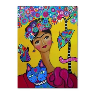Brigit's Frida And Her Cat by Prisarts, 24x32-Inch Canvas Wall Art 32L" x 24W" - Picture 1 of 7
