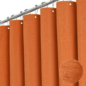 78 Inch Long Shower Curtain - Linen Textured Weighted Fabric Shower Curtain Set - Picture 1 of 6