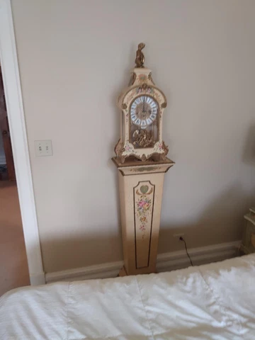 Tiffany Boulle Quarter-hour Chiming Mantel Clock and Pedestal Hand painted Cover