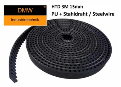 DMW INDUSTRIETECHNIK 3M STAHLDRAHT Zahnriemen HTD 15mm Meterware Open Steel Belt für CNC Fräsmaschine