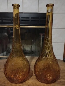 2 Empoli Guildcraft Genie Bottles Amber Quilted Honeycomb Fishnet 1960s Italian - Bild 1 von 12