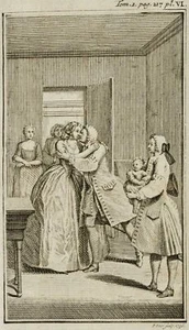 P. YVER (1712-1787), Genredarstellung, Familienbesuch, 1736, KSt. Klassizismus - Bild 1 von 4