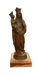 Antique Saint Anne de Beaupré Holding Baby Mary Bronze Statue Signed DSR France - Picture 1 of 12
