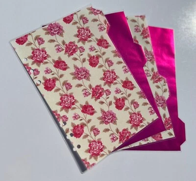 Filofax A5 Dividers Organiser Planner - Pretty Pink Flower Design - Laminated