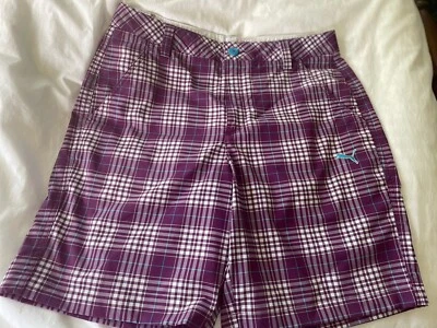 Men’s Puma Purple White Plaid Shorts Size 30 Logo - Image 1 of 4