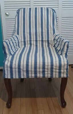 Armchair Slipcover Linen Pottery Barn Oxford Stripe Napa Farmhouse NEW Rare Find - Image 1 of 4