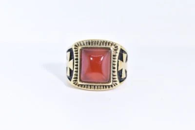 Anillo Cruz Hombre Vintage Oro Acero Inoxidable Genuino Cornalina Talla 8.75 Foto 1 de 4