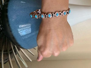 Turquoise Copper Magnetic Bracelet Men Women Renew Balance Energy Christmas Gift - Picture 1 of 11