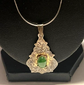 ALEX & ANI Sterling Silver Unique Green Jade Pendant Necklace 28" - Picture 1 of 4