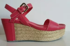 PRAD A SPORT Pink SAFFIANO Leather LOGO Espadrille Wedges 36.5 I LOVE SHOES - Picture 1 of 7