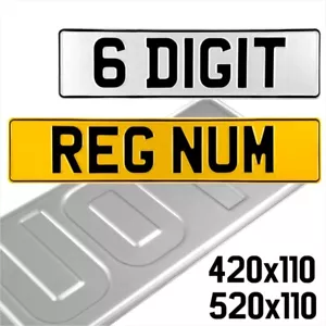 Targhette numeriche corte bianche 420 mm, gialle standard pressate metallo REG UK strada legale - Foto 1 di 4