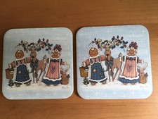 Set of 2 Longaberger Gingerbread & Reindeer Cork Coasters