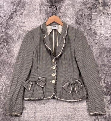 Moschino Jacket 8 Womens Cheap And Chic Houndstooth Wool Blend Frayed Bow Blazer - Image 1 of 4