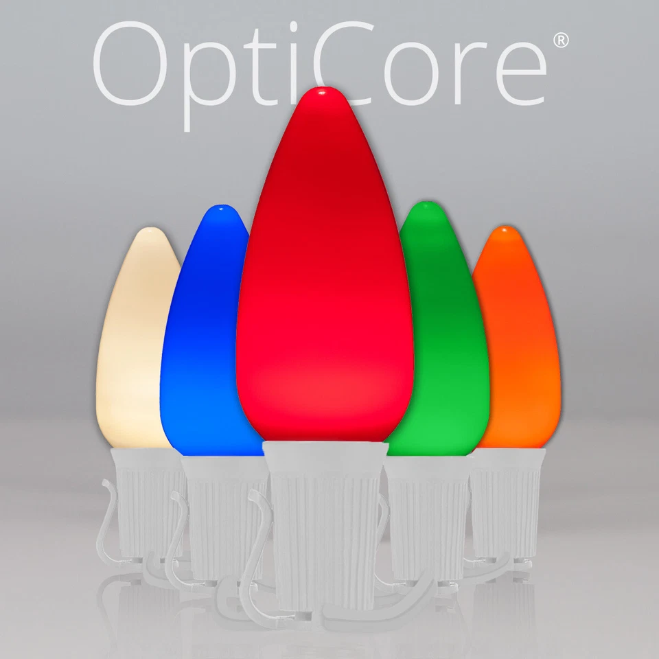 50 C9 OptiCore Shatterproof LED Christmas Lights Smooth Finish, White Wire 50ft - Image 1 of 4