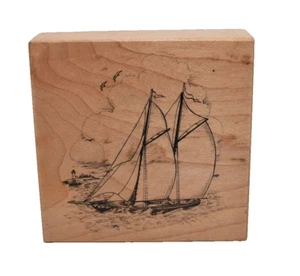 Barca a vela con faro timbro grande - PSX G-3004 timbro in gomma su blocco di legno - Foto 1 di 6