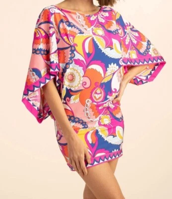 New Trina Turk Sevilla Pink Blue White Floral Paisley Swim Cover Up Size XL Nwt - Image 1 of 4