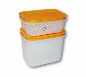 Tupperware Freezer Mates II Set of 2 Containers 1.75 & 4.75 Cups Orange & Sheer - Picture 1 of 2