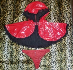 Dolls Kill Trickz 'n Treatz RED PATENT CAPE THONG PANTY NAUGHTY RED RIDING HOOD  - Picture 1 of 7