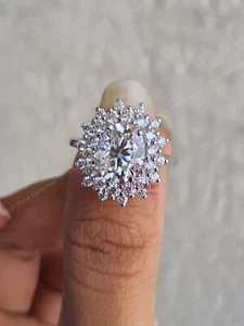 3 CT Oval Cut Moissanite Cluster Engagement Ring For Women 14k White Gold - Picture 1 of 9