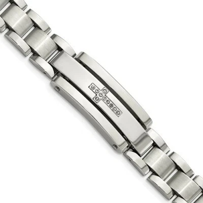 *NUEVO* Cincel Acero Inoxidable Pulido con Pulsera Cruz Circonita SRB1725-8.5 Foto 1 de 4