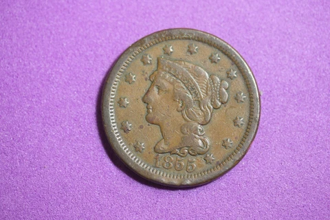 Estate Find 1855 - Braided Hair Large Cent!!   #K7327 Cover