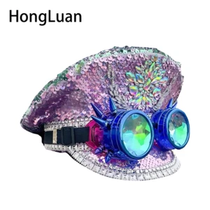 Violet Steampunk Captain Hat Punk Hat Magician Hat Halloween Hat Halloween Party - Picture 1 of 5