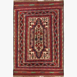 Handmade Vintage Antique Saghari Kilims Flat Weaven Woolen Rugs, 4'6x6'8 FT 3202 - Picture 1 of 8