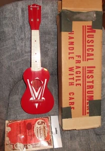 Vintage Airline Ukulele 50er/60er Jahre schabloniert weiß auf rot Uke Musik super Zustand - Bild 1 von 13