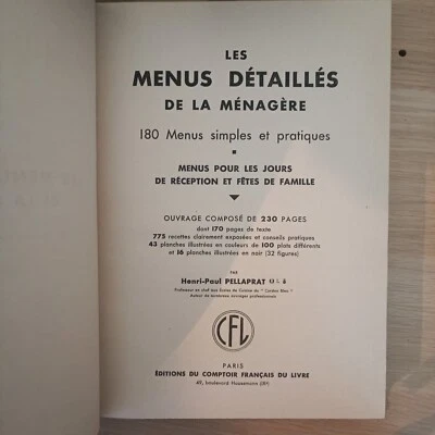 Les menus détaillés de la ménagère, 180 menus simple et bourgeois, Pellaprat - Photo 1/3