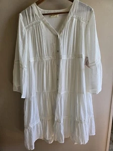 NWT Women's Indigo Rose White Midi Dress Flowy Button-Up Sz XL Sheer Long Sleeve - Picture 1 of 11