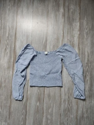 American Eagle Blue White Pola Dot Square Neck Elastic Chest Ballon Sleeve Sz XS - Image 1 of 4