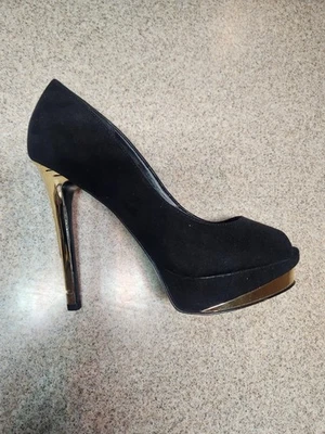 ALDO Negro Gamuza Peep Toe Plataforma Tacones Altos Talla 7.5 EE. UU. / 38 UE Foto 1 de 4