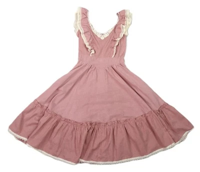 VTG 70s GUNNE SAX XXS Cottage Core Prairie Polka Dot Print Midi Lace Dress Pink - Image 1 of 4