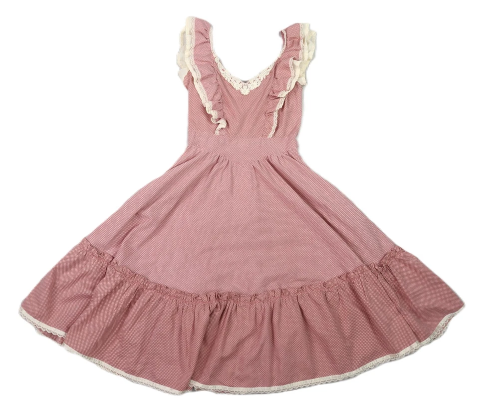 VTG 70s GUNNE SAX XXS Cottage Core Prairie Polka Dot Print Midi Lace Dress Pink - Image 1 of 4