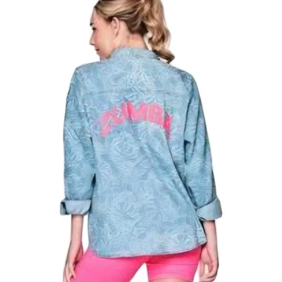 Nueva Camisa Vaquera Zumba Unite Abotonada Azul Rosa Mujer XSmall  Foto 1 de 4